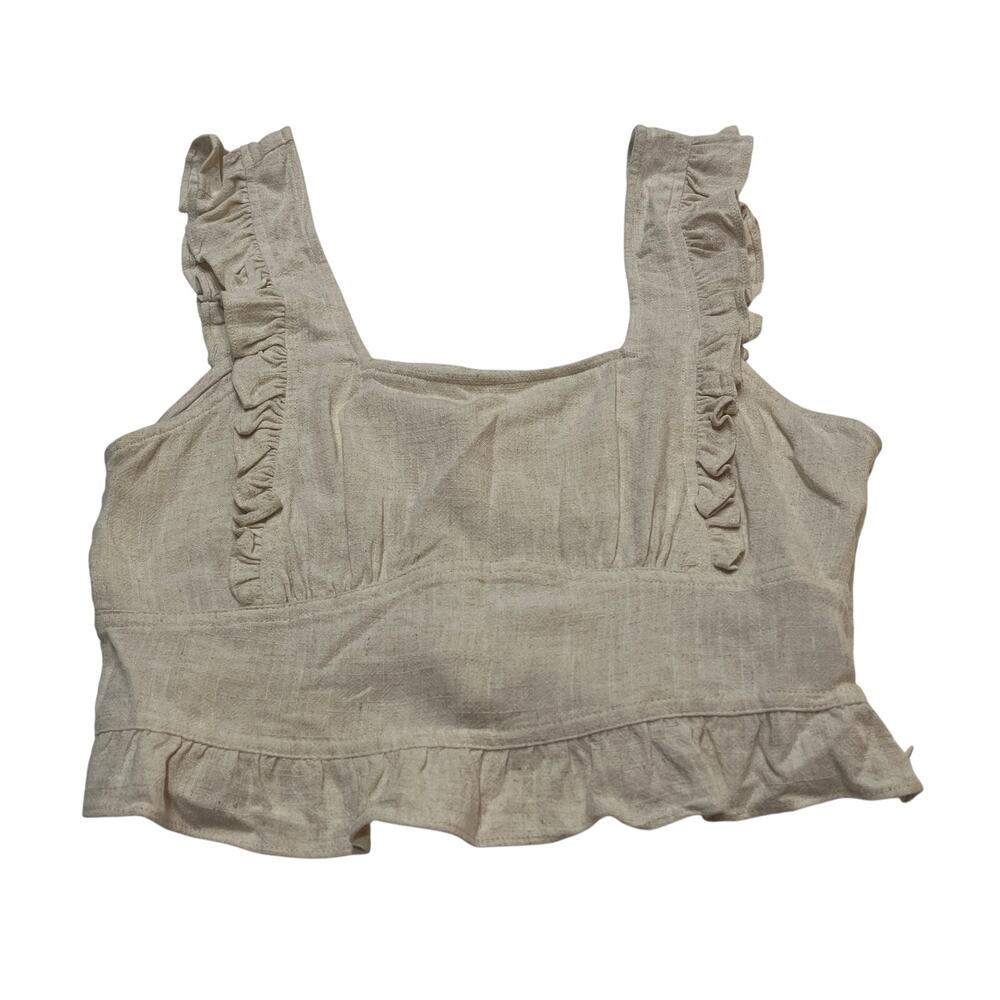 M1-80 GENTLE FAWN Women's Crop Tank Top Ruffle Tan Size S